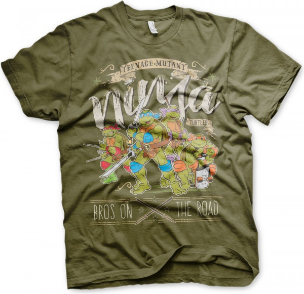 Teenage Mutant Ninja Turtles TMNT Bros On The Road T-Shirt Olive