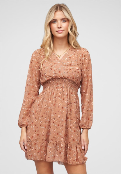 Cloud5ive Damen V-Neck Chiffon Kleid mit Taillengummizug 21117014