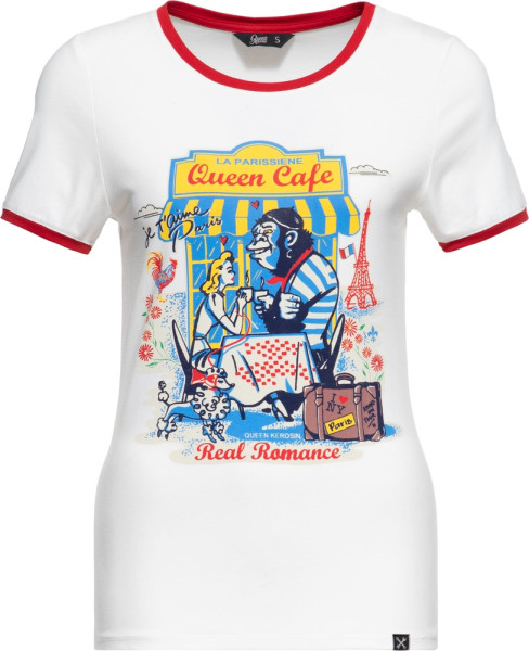 Queen Kerosin Damen Vintage Contrast T-Shirt "Queen Cafe" QKU41002