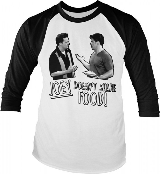 Friends Joey Doesn't Share Food Baseball Longsleeve Tee White-Black