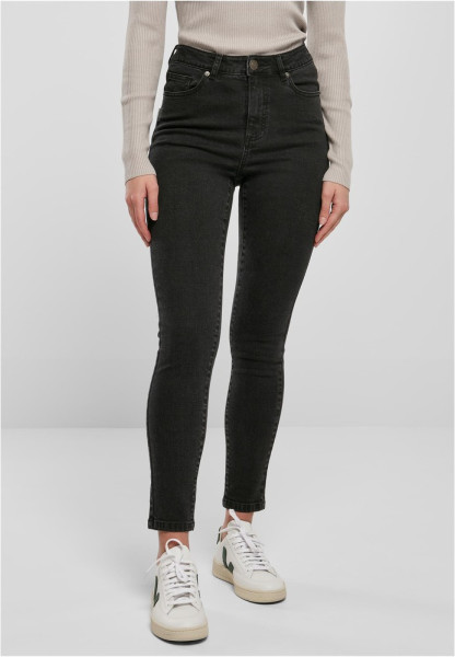 Urban Classics Damen Hose Ladies Organic High Waist Skinny Jeans Black Washed
