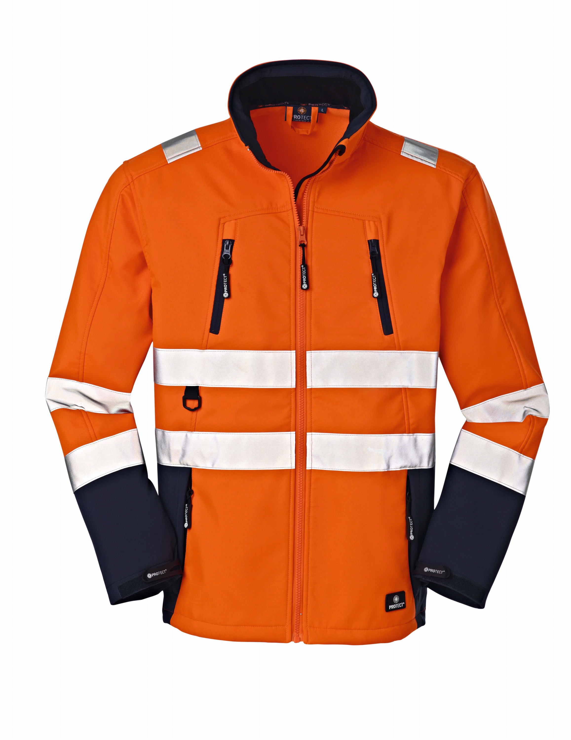 4PROTECT Warn-Wetterschutz-Softshell-Jacke Pittsburgh Leuchtorange/Blau - Herren / Unisex