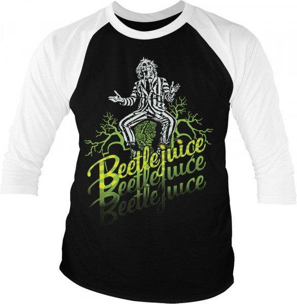 Beetlejuice Baseball 3/4 Sleeve Tee T-Shirt White-Black