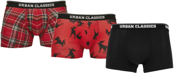 Urban Classics Boxershort Boxer Shorts 3-Pack Red Plaid Aop+Moose Aop+Black