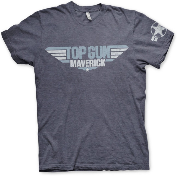 Top Gun Maverick Distressed Logo T-Shirt Navy-Heather