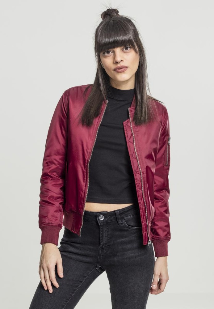 Urban Classics Damen Bomber Jacke Ladies Basic Bomber Jacke Burgundy - Damen
