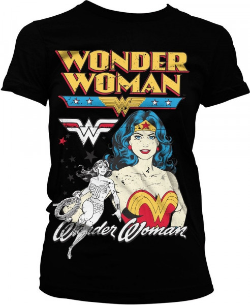 Posing Wonder Woman Girly Tee Damen T-Shirt Black