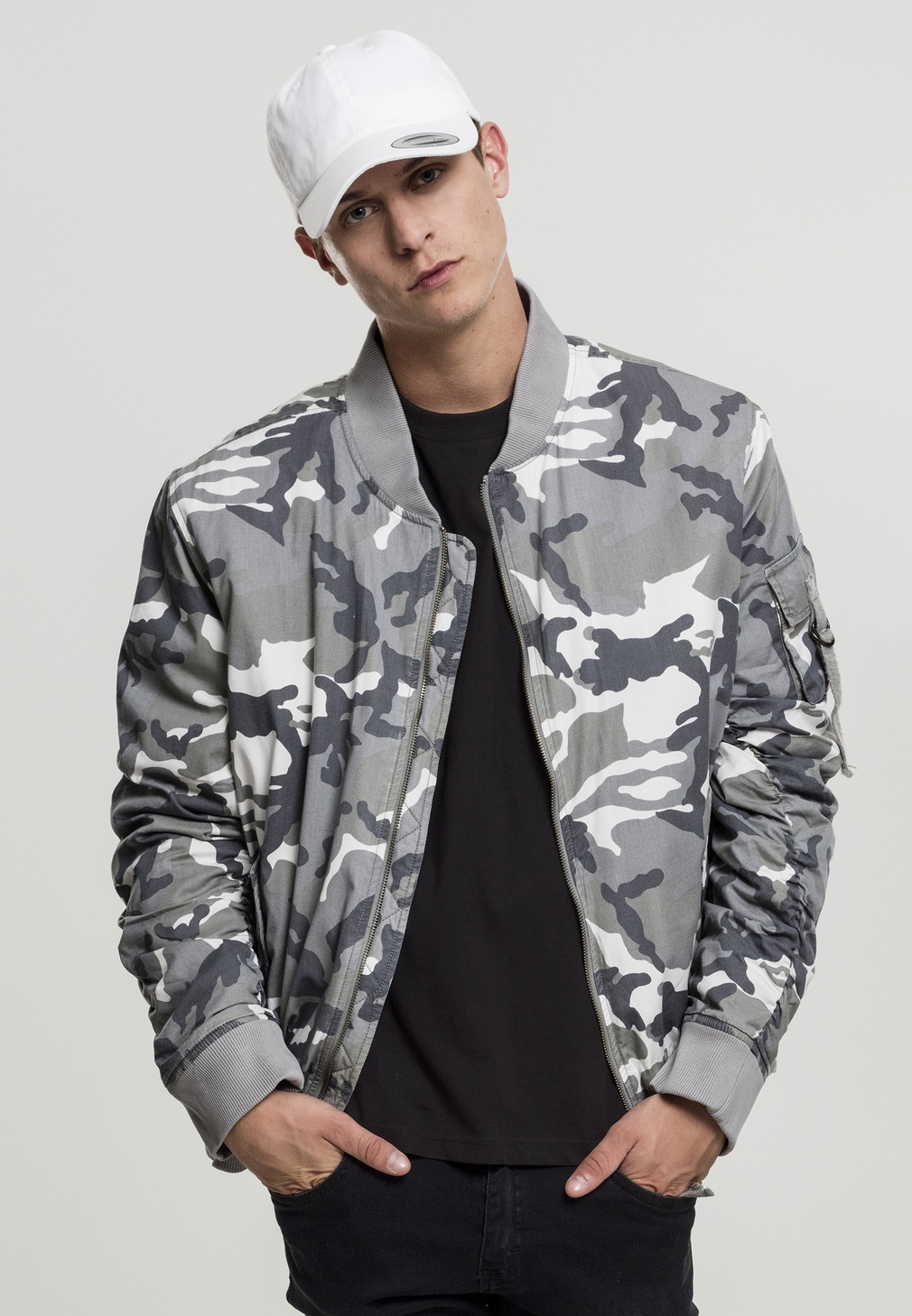 Urban Classics Bomber Jacket Vintage Camo Cotton Bomber Jacket Snow Camouflage Jackets Men Lifestyle kustom kult