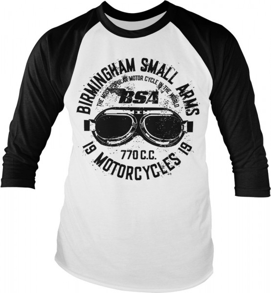 BSA Birmingham Small Arms Goggles Baseball Longsleeve Tee White-Black