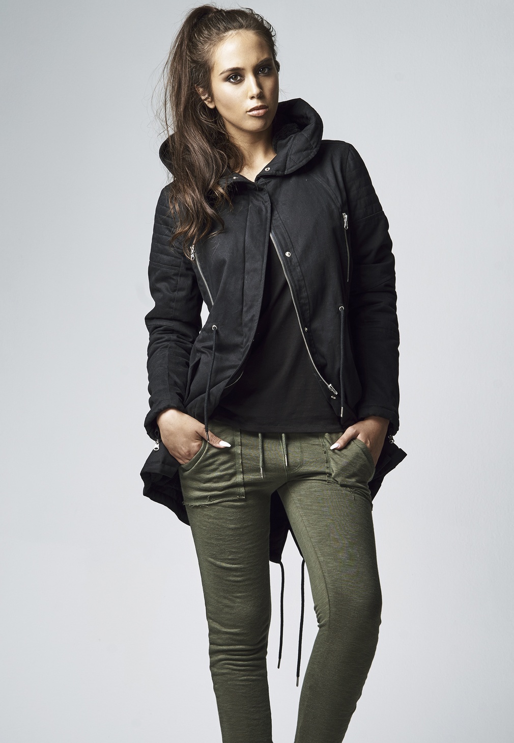 Urban Classics Damen Winterjacke Ladies Sherpa Lined Cotton Parka Schwarz - Damen