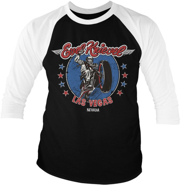 Evel Knievel In Las Vegas Baseball 3/4 Sleeve Tee Longsleeve White-Black