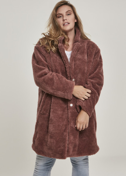 Urban Classics Women Winter Jacket Ladies Oversized Sherpa Coat Darkrose