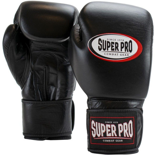 Super Pro Combat Gear Thai-Pro Leder (Thai-)Boxhandschuhe Schwarz