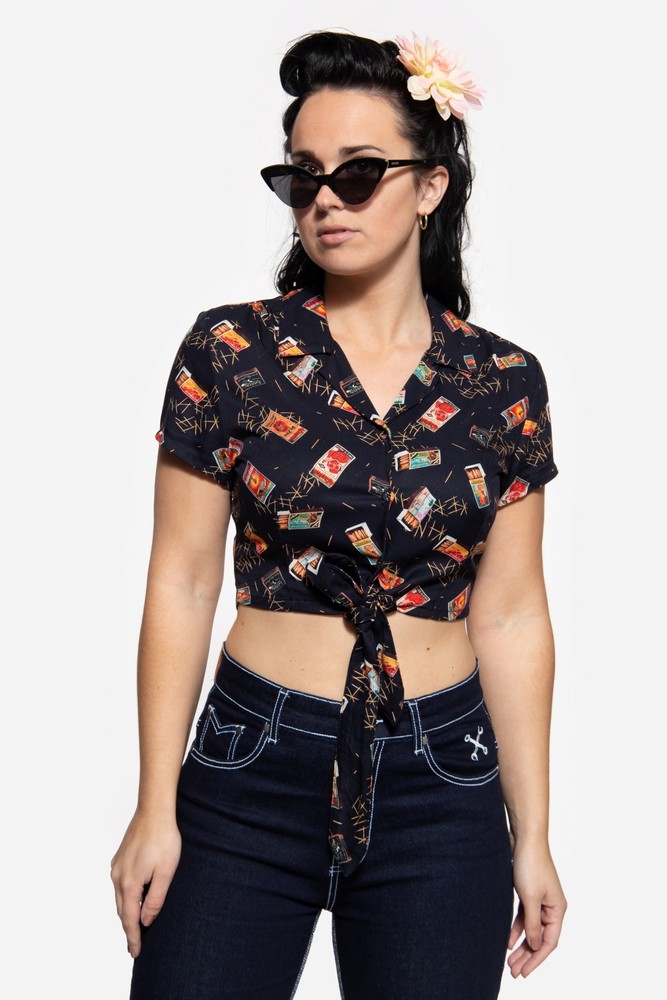 Queen Kerosin Knotenbluse QK4210814458 Blau - Damen