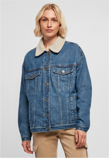 Urban Classics Damen Jacke Ladies Oversized Sherpa Denim Jacket Clearblue Washed