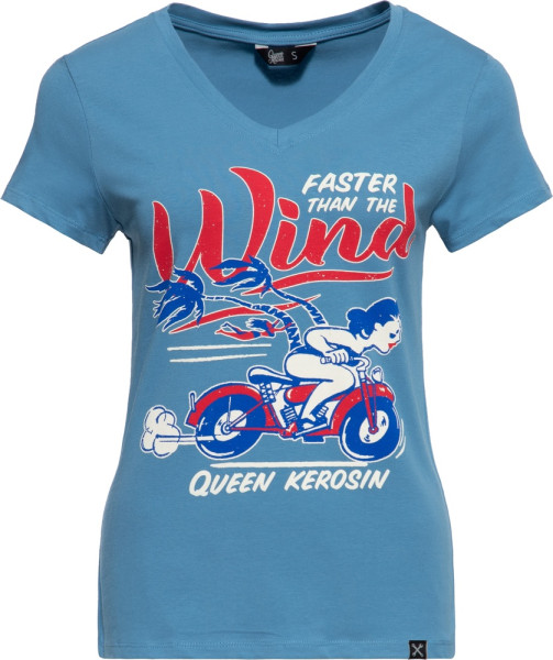 Queen Kerosin Damen Basic T-Shirt V Hals "Wind" QKU41018