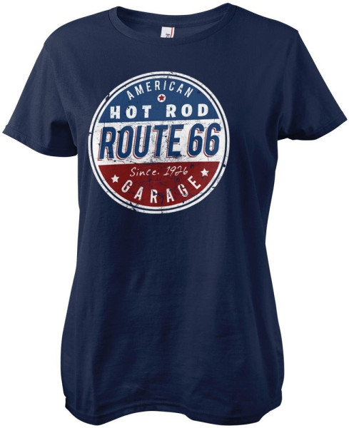 Route 66 - Hot Rod Garage Girly Tee Damen T-Shirt Navy