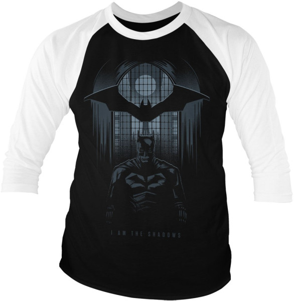 Batman I Am The Shadows Baseball 3/4 Sleeve Tee Longsleeve White-Black