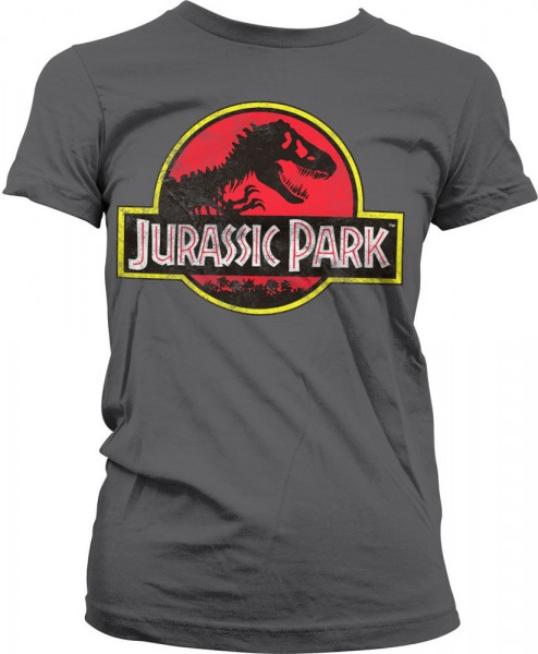 Jurassic Park Distressed Logo Girly Tee Damen T-Shirt Dark-Grey