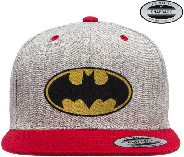 Batman Logo Premium Snapback Cap Heather-Grey-Red