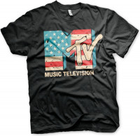 MTV Distressed USA-Flag T-Shirt Black