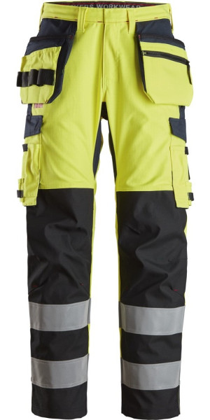 Snickers Flammschutzhose ProtecWork High-Vis Arbeitshose mit Holstertaschen, Kl. 2 High-Vis Gelb/Navy
