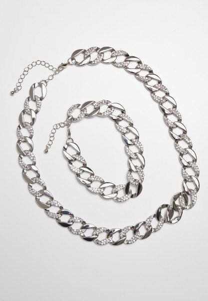 Urban Classics Necklace Basic Diamond Necklace And Bracelet Set Silver
