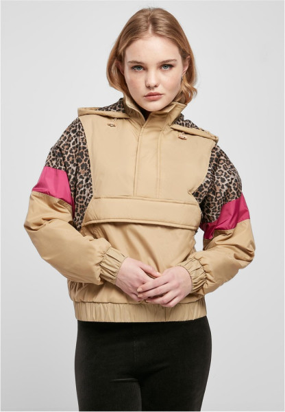 Urban Classics Damen Jacke Ladies Aop Mixed Pull Over Jacket Unionbeige/Darkleo/W.