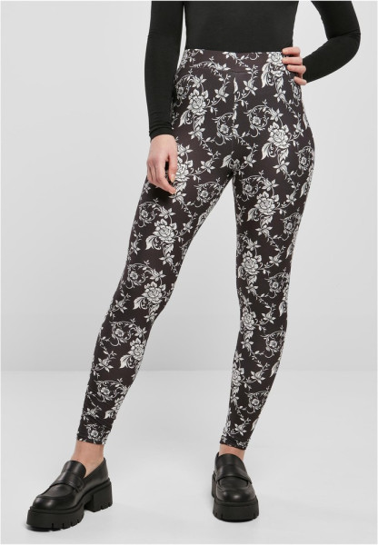 Urban Classics Damen Ladies Soft Aop Leggings Blackrose