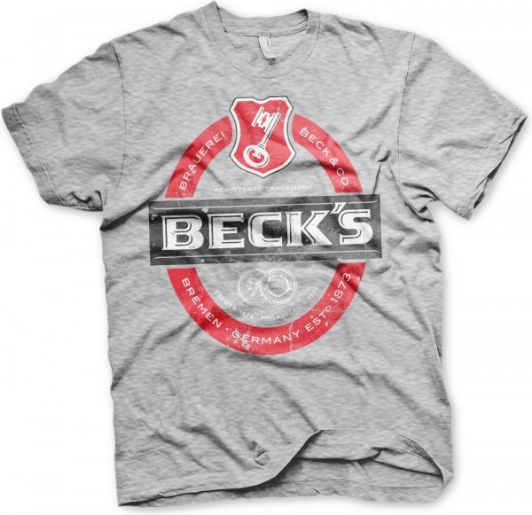 Beck's Beer Washed Label Logo T-Shirt Heather-Grey
