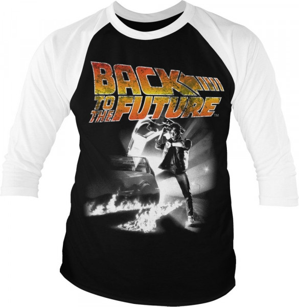 Back To The Future Poster Baseball 3/4 Sleeve Tee T-Shirt White-Black