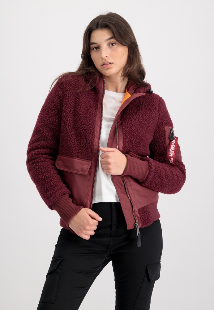 Teddy Wmn Alpha Jacke | Westen / Zip Damen | Lifestyle Burgundy Hood Jacken Damen Industries |