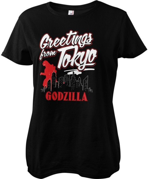 Godzilla Greetings From Tokyo Girly Tee Damen T-Shirt Black