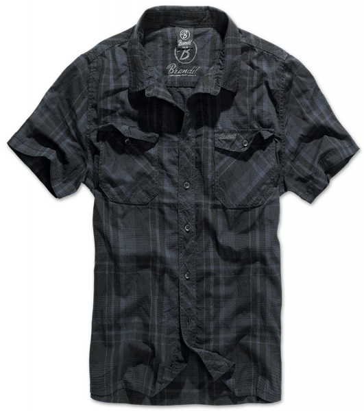 Brandit Hemd Roadstar Shirt, 1/2 Sleeve in Black/Blue