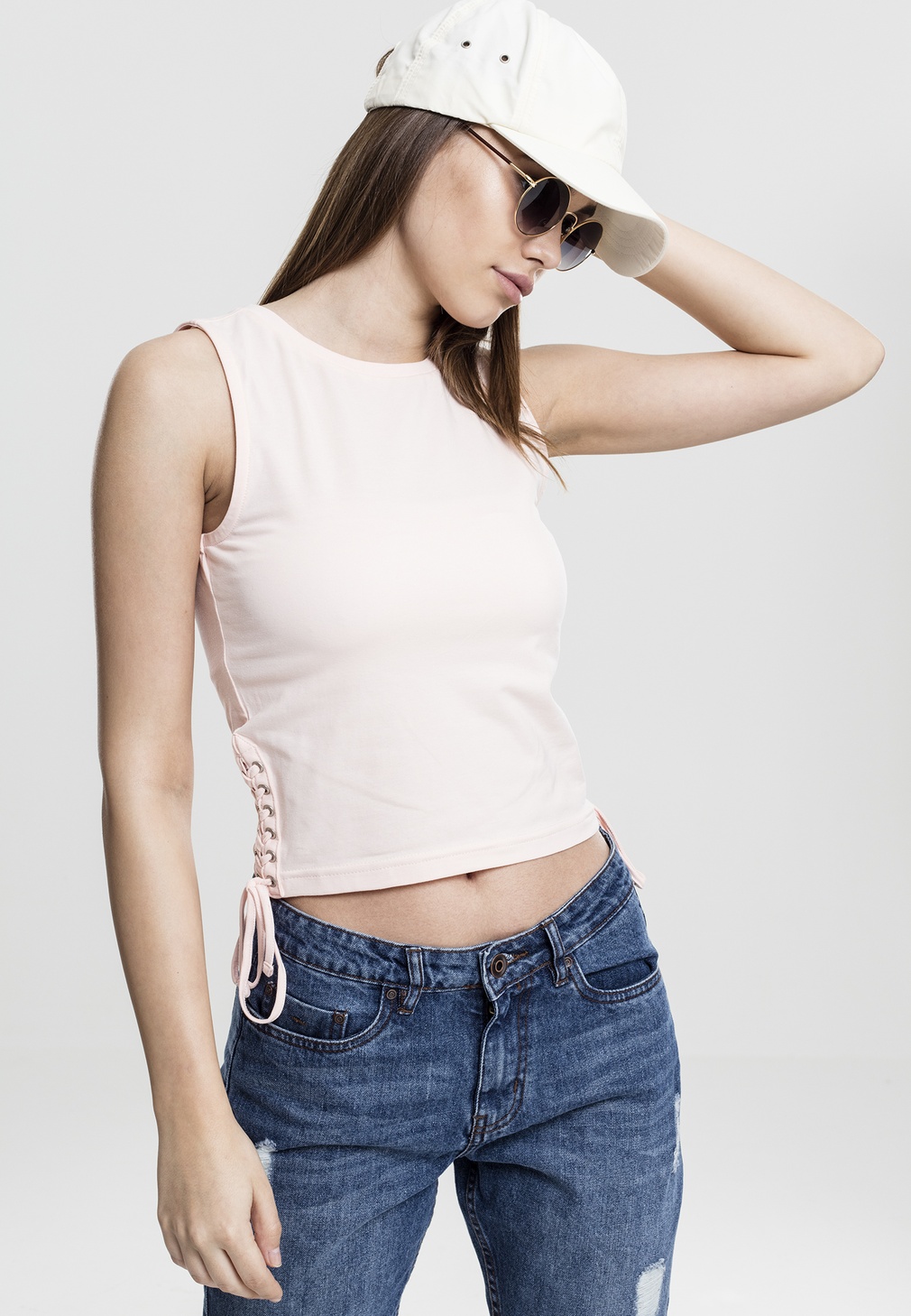 Urban Classics Damen Shirt Ladies Lace Up Cropped Top Pink - Damen