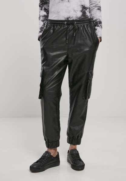 Urban Classics Women Trousers Ladies Faux Leather Cargo Pants Black