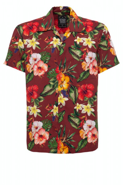 King Kerosin Hawaii Kurzarmhemd mit Reverskragen und floralem Muster KK4200612046 Bordeaux