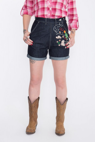 Queen Kerosin Jeansshorts mit Stickereien im Western-Look QK4190419063 Dunkelblau