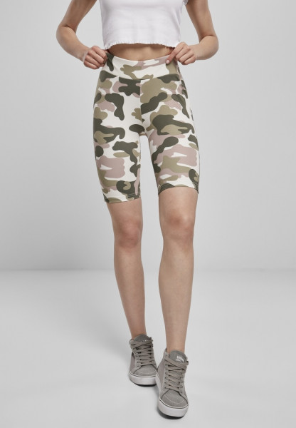 Urban Classics Damen Shorts Ladies High Waist Camo Tech Cycle Shorts Duskrose Camo