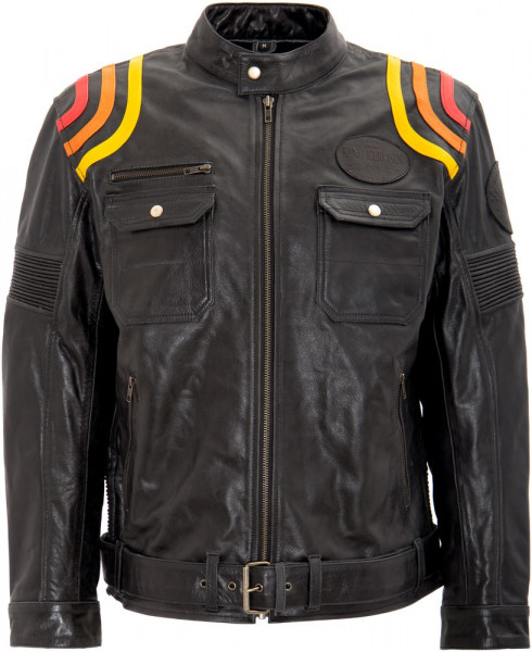 King Kerosin Lederjacke mit kontrastfarbigen Racer-Streifen KK240025 Schwarz