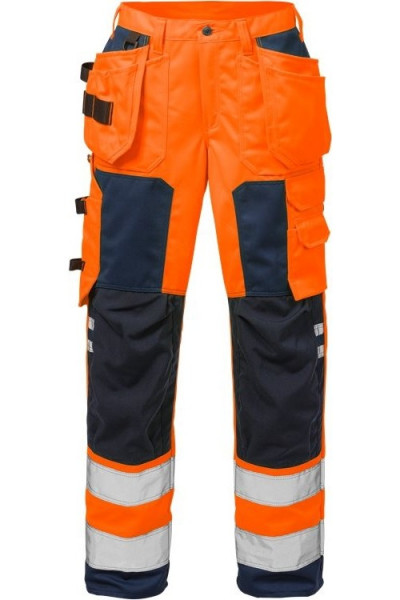 Fristads Warnschutz-Hose High Vis Handwerkerhose Damen Kl. 2 2125 PLU Warnschutz-Orange/Marine