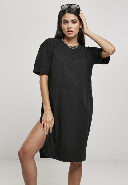 Urban Classics Damen Kleid Ladies Organic Oversized Slit Tee Dress Black