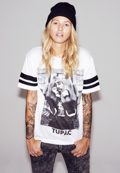 Mister Tee Female Shirt Ladies 2Pac Stripes Tee White