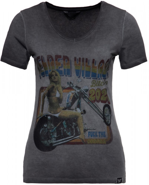 Queen Kerosin Slim Fit T-Shirt mit Retro-Print und Oilwash-Effekt QK4195358413 Anthrazit