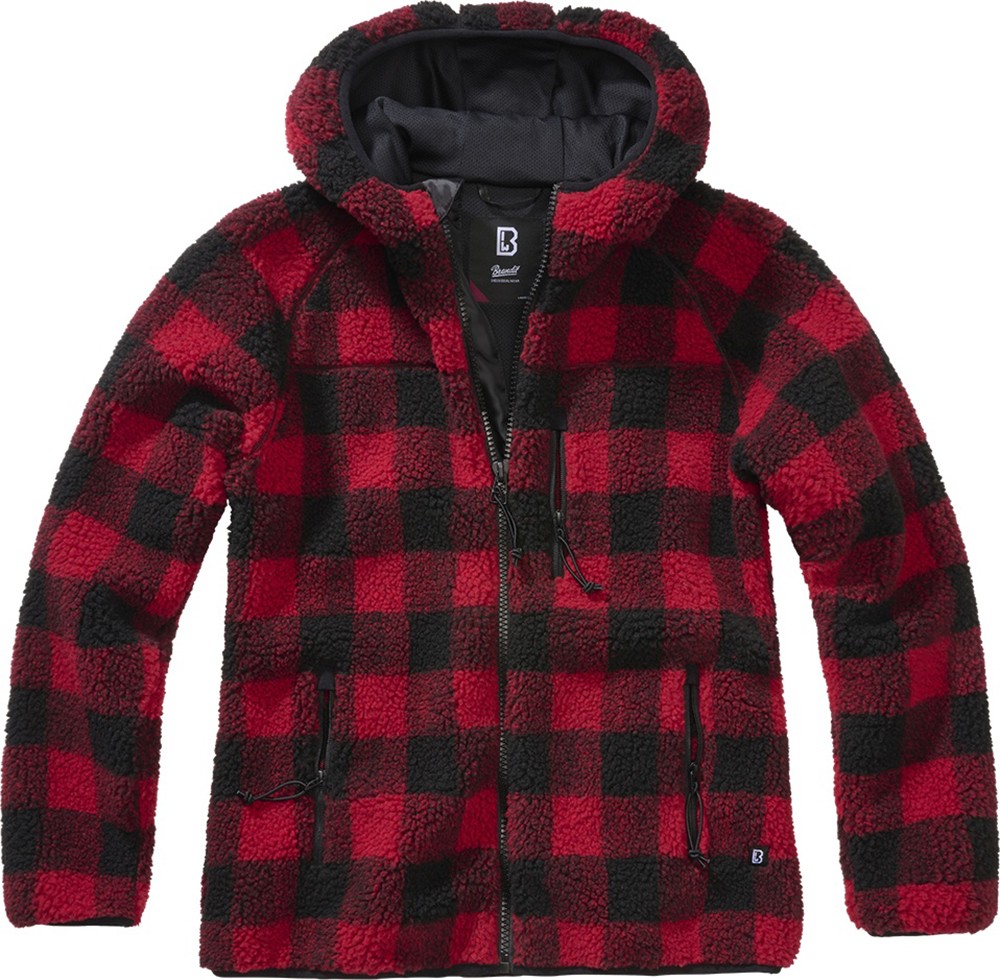 Brandit Women Jacke Ladies Teddyfleecejacket hood Rot/Schwarz - Herren / Unisex