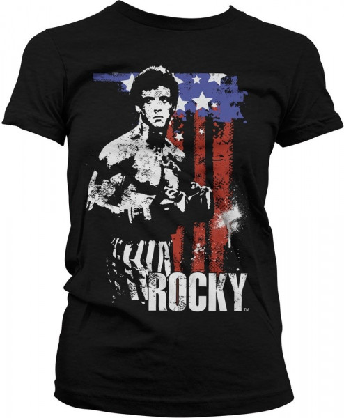 Rocky American Flag Girly Tee Damen T-Shirt Black