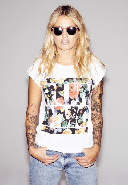 Mister Tee Female Shirt Ladies RUN DMC Floral Tee White