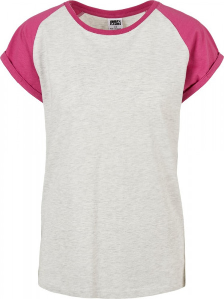 Urban Classics Damen Ladies Contrast Raglan Tee Lightgrey/Brightviolet