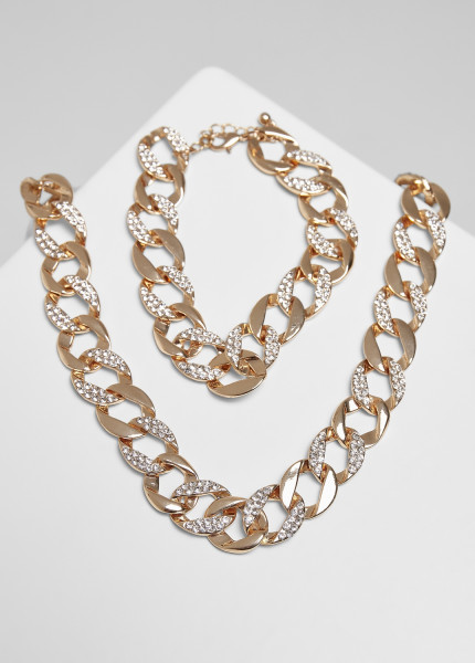 Urban Classics Halskette Basic Diamond Necklace And Bracelet Set Gold