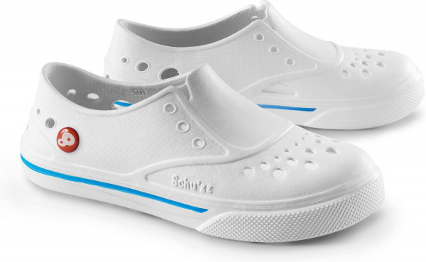 Schu'zz Schuzz Damen Clog Badeschuhe Sneaker'zz Blanc & liseré bleu / Weiß